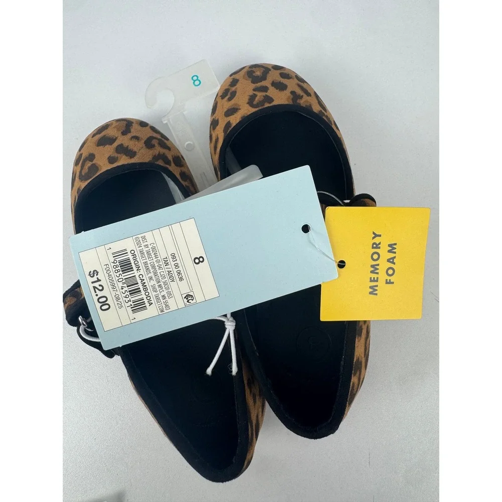Cat & Jack Toddler Girls Addy Leopard Mary Jane Flats Tan Black Size 8 NWT